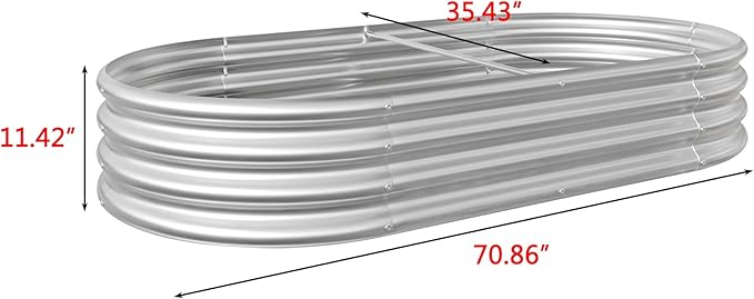 Raised Garden Beds Outdoor Oval Large Galvanized Metal Planter Box with Kit Above Ground Garden Bed for Vegetables Fruits and Flowers (Silver 6×3×1)