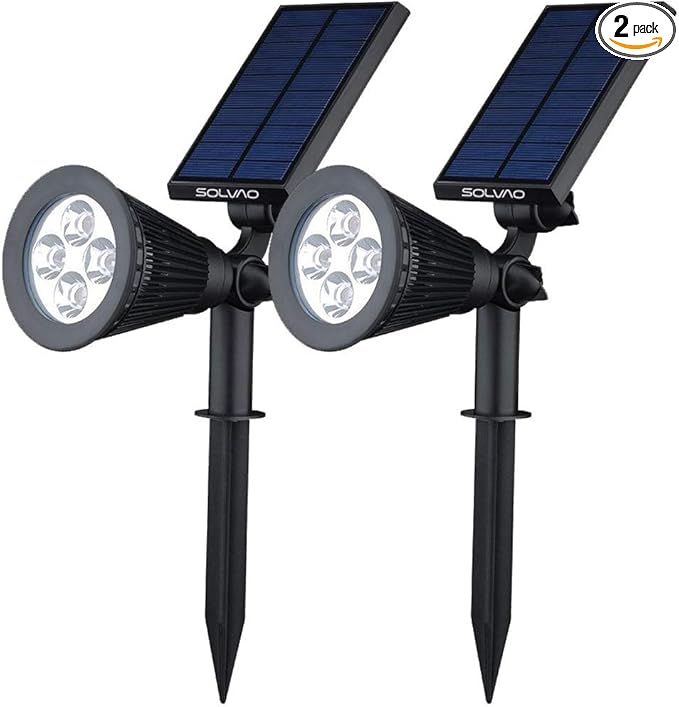 SOLVAO Solar Spot Light | Ultra Bright All-Weather-Resistant Waterproof | Auto On/Off Sensor Adjustable 270° | Rechargeable LED for Outdoor Driveway Garden Landscape Wall Fence Yard | 2 Pck