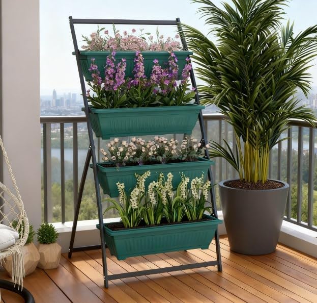 Plant Stand Grow Container4 Tier Vertical Raised Garden Planter with 4 Boxesfor Vegetable Flowers KU268