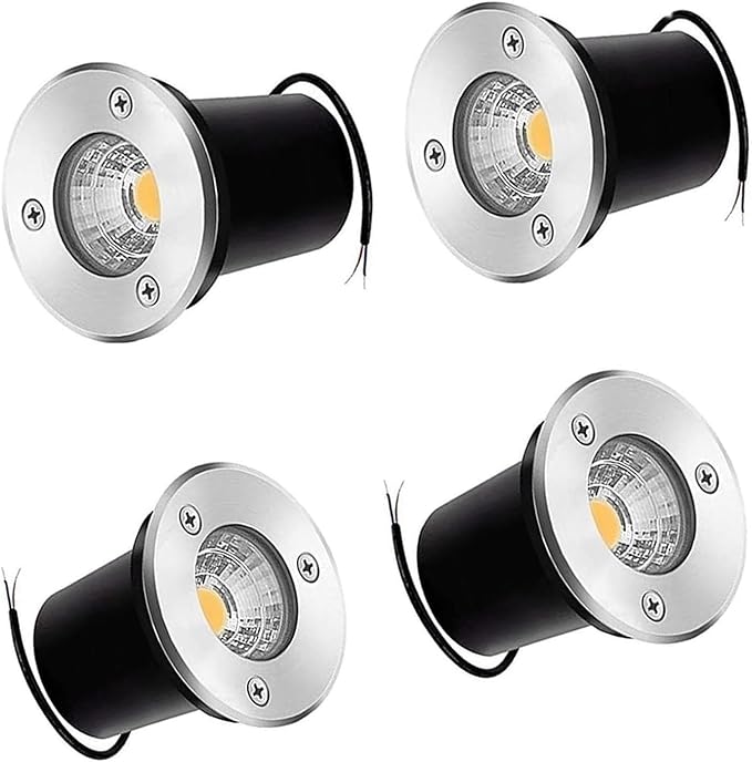 4PCS 3W Ground LED Landscape Lights - 12V Low Outdoor Buried Lights IP67 Waterproof COB Recessed LED Spot Lamp for Patios Lawns Driveways DeckRgb-3W