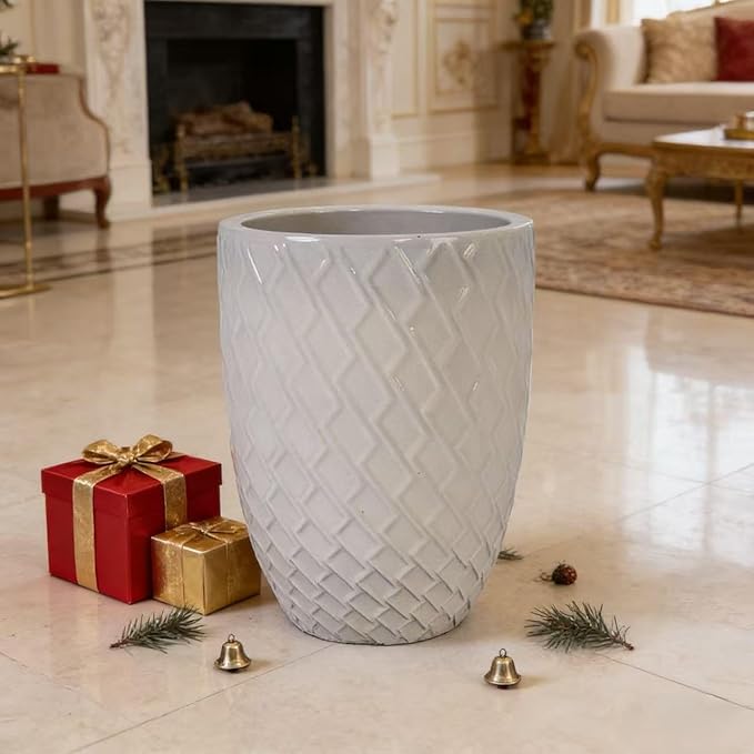 Handmade White Ceramic Planter Pot 16.54 W x 21.26 H Large Indoor Outdoor Flower Pot for Potted Plants Trees GDecor Breathable Clay with Drainage Hole