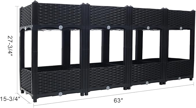 Outdoor Planting Box Double-Layer Planting Bed Garden Bed with Flower Rack for Growing Flowers Vegetables Tomatoes and Herbs – Perfect for Garden Patio Balcony (Double Black Large)
