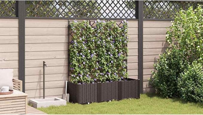 Garden Planter with Trellis 3 pcs Brown PP 47.2 Raised Garden Bed for Outdoor Plants Easy Assembly