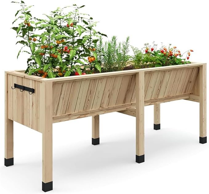 45x23x30in Raised Garden Bed Elevated Wood Planter Box Stand for Backyard Patio Balcony Planter Raised Beds with Hooks 300Lb Capacity