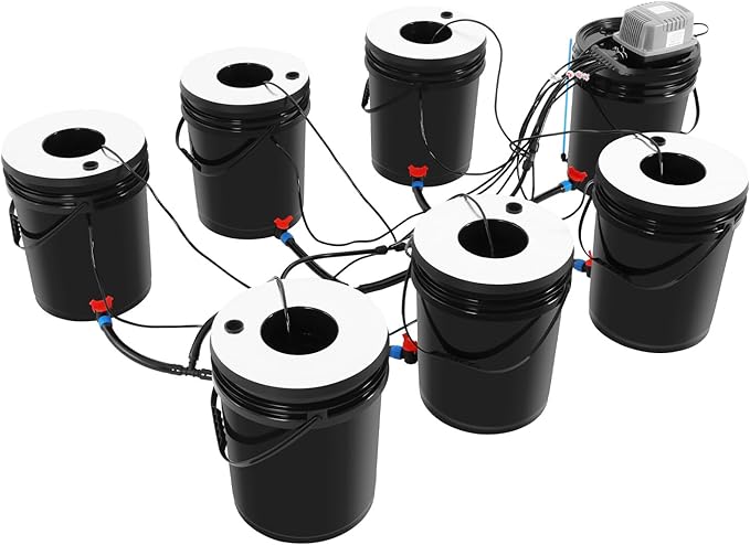 Hydroponics Growing System 7 Bucket Growing System Kit Recirculating Deep Water Culture Hydroponic Bucket System for Indoor/Outdoor Leafy Vegetables