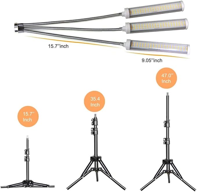 YUHAN Grow Light with Stand LED Grow Lamp for Indoor Plants Tri-Head Sunlike Full Spectrum 150W 315 LEDs Tripod Stand Adjustable 15-47 inch 3 Modes Timer for Indoor Plant Growth