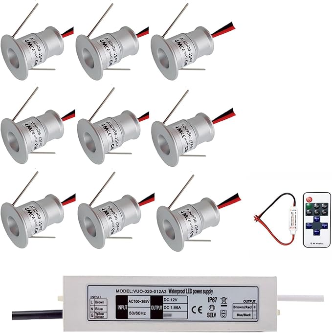 Colorful 1W LED Spotlight 12V 1W RGB Mini Led Downlight Lighting angle 30° with Transformer 9Pack 20x25mm