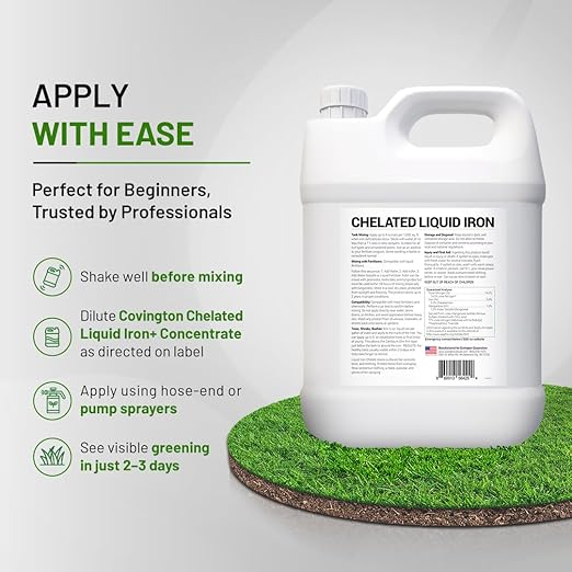 Covington Chelated Liquid Iron Concentrate (2.5 Gallon) Lawn &amp Garden Liquid Iron &amp Nitrogen Supplement for Plants Shrubs &amp Trees Treats Deficiency Discoloration Stunted Growth &amp R