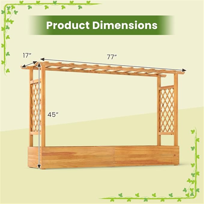 Pine Wooden Raised Garden Bed with Trellis &amp Flat Roof Planter Box for Climbing Plants Outdoor Planting Stand Roof Climbing Plant Support Raised Beds Backyard Planter Wooden Garden Planter