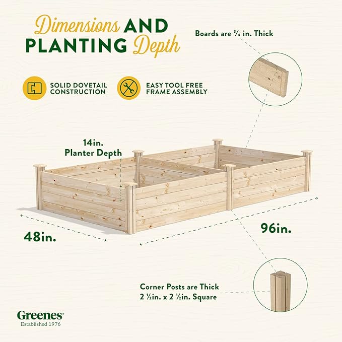 Greenes Fence Original Pine Raised Garden Bed 4' x 8' x 14 - Made in USA with American Pine