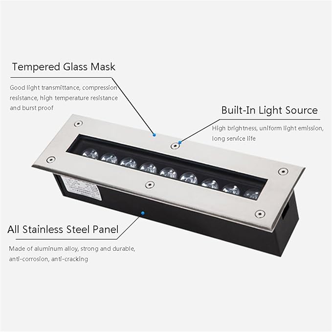 Outdoor Buried Lights - Led Landscape Lights Ip66 Waterproof Long Strip Garden Underground Light Recessed Led Landscape Spotlights for Pathway Patio Step Landscape Li-Warm White-6W