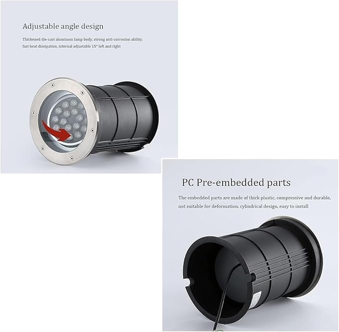 Adjustable Outdoor Recessed Ground Light - IP65 Waterproof LED Spotlight for Garden Driveway Deck &amp Steps - 12W &amp 5W Options Available (Red)