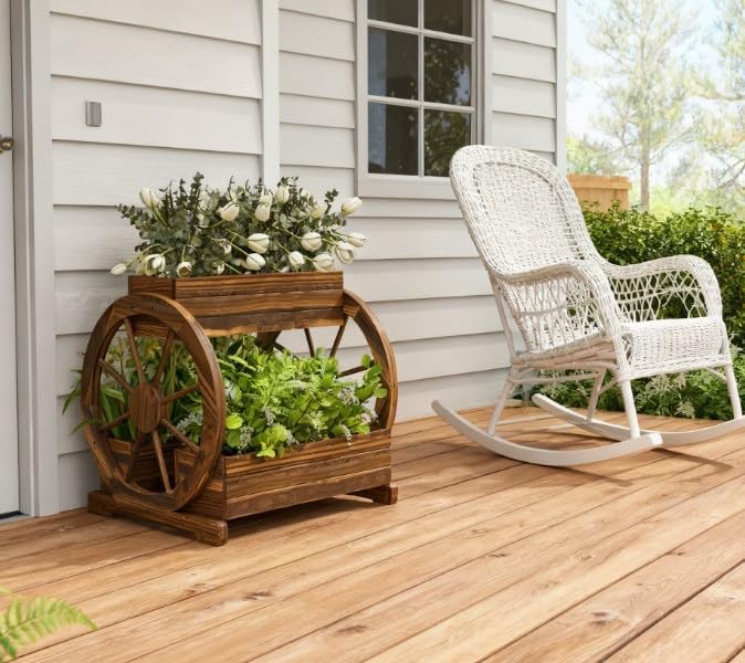 Outdoor PlanterWooden Wagon Planter Box3 Tier Raised Garden Bedfor Vegetables Flowers Herbs