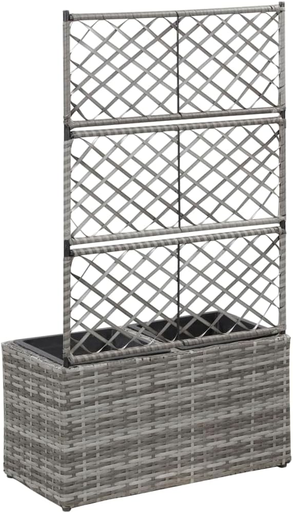 Trellis Raised Bed Planter Raised bedsGalvanized PlanterFlower BedTroughMetal PlanterRaised Garden Bedwith 2 Pots 22.8 x 11.8 x 42.1 Poly Rattan Gray