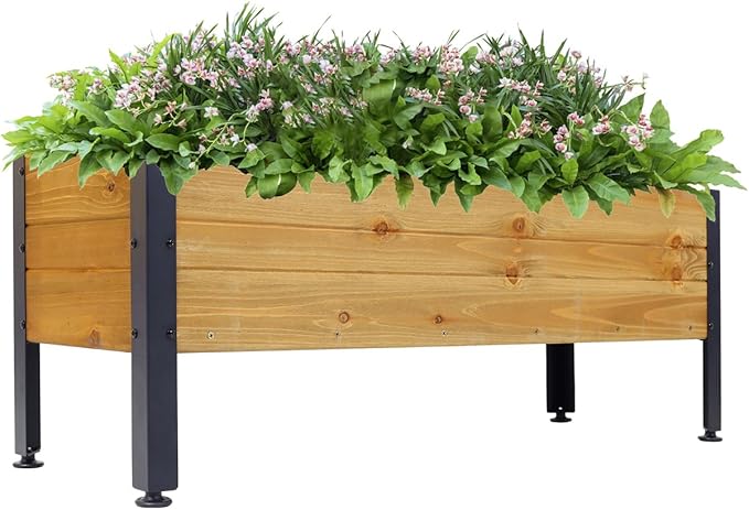ZeHuoGe Wood Rectangular Garden Planter Box Raised Bed OutdoorPlanters for Outdoor PlantsElevated Herbs Vegetables Flowers Great Patio Deck Balcony