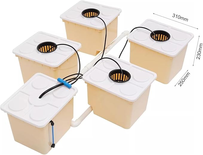 DWC Hydroponics Grow System Kit with 5-Bucket /2.91-Gallon Deep Water Culture Triangular Cover Design Recirculating Top Drip Kit 4W Air Pump with Hose（Including Cultivation Soil ）