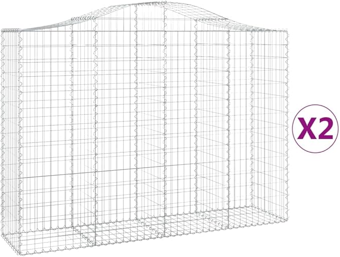 Two-Pack 78.7 x 78.7 x 63 in Silver Galvanized Iron Gabion Basket Set Modern Industrial Outdoor Planter Box Holds Stones Plants for Garden Patio Terrace