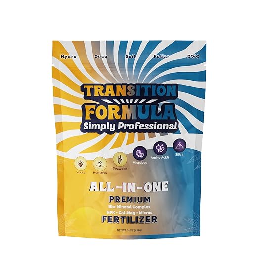 Transition Formula – Premium Fertilizer for Pre-Flower Growth – Organic Mineral Hybrid with Seaweed Yucca &amp Amino Acids – Water-Soluble Plant Food – Made in USA - 1 LB Pouch