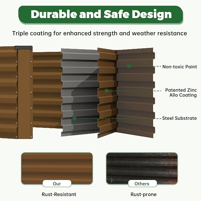 8x4x2 ft Outdoor Raised Garden Bed Large Metal Planter Raised Beds Planters for Outdoor Plants for Vegetables Flowers Herbs Fruits and Succulents.(2 Pcs)