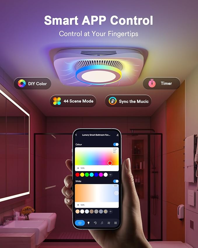 Lumary 56Ft Smart Landscape Lights Waterproof 6 Pack Low Voltage Smart WiFi Bathroom Exhaust Fan with Light