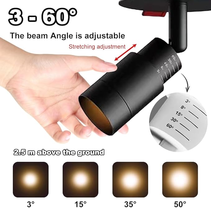Spotlight 3w Recessed Lighting Fixture Zoomable 3°-60°Spotlights Adjustable Flush Mount Spotlight Directio l Focus Accent Lamps