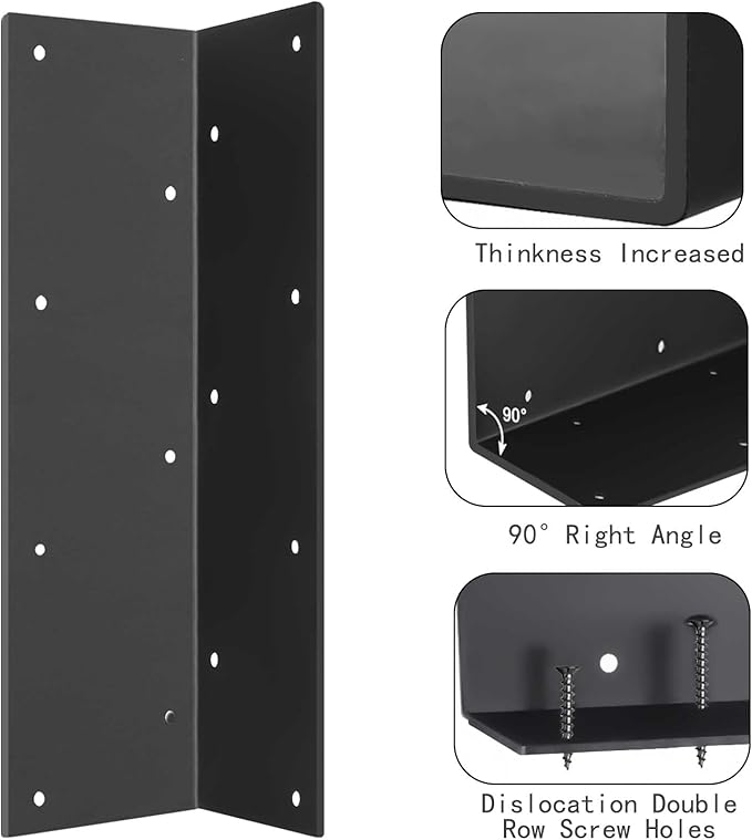 8 Raised Garden Bed Corner Brackets for 20 - 24 Garden Beds L-Shaped Reinforced Connectors (11x3x3) Black Metal with Long and Short Screws