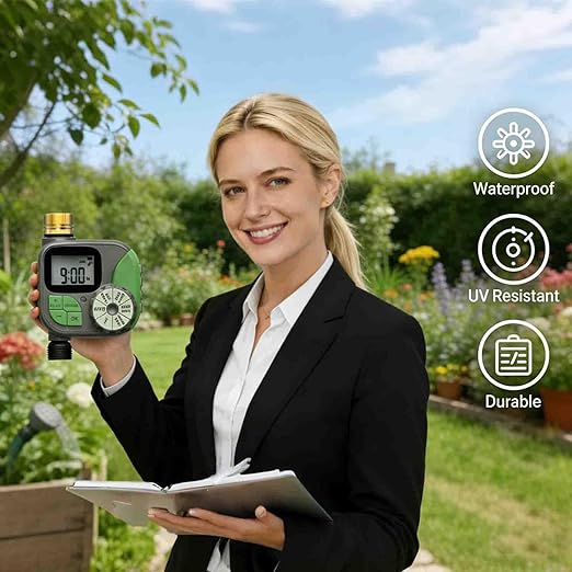 Drip Irrigation System with Water Timer Plug-in Quick Connection Drip Irrigation Kit 5/16“ID and 1/4 Inch Pipe Auto Watering System for Garden Spray for Greenhouse Garden Lawn Potted Plants