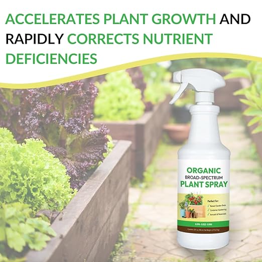 Organic Broad Spectrum Plant Spray - Liquid Plant Food in a Spray Bottle (Foliar Fertilizer) | Use on All Outdoor Plants Including: Vegetables Herbs &amp Flowers | No Mixing Required (32oz)