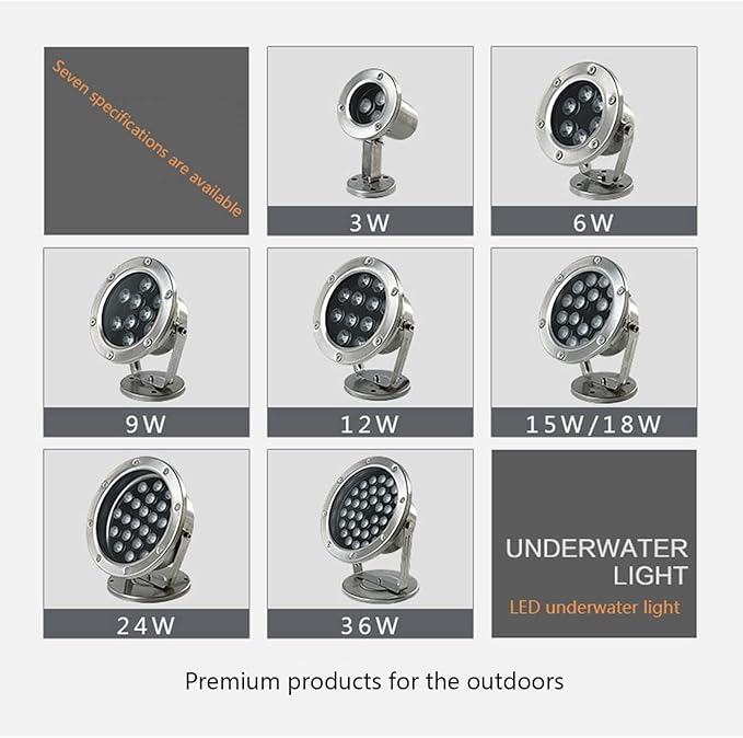 Stainless Steel LED Spotlight - IP68 Waterproof Submersible 24V for Fountain and Landscape Decoration