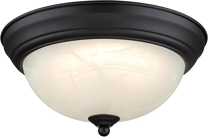 Westinghouse Lighting 6137200 Dubrow Traditional One-Light 11 Inch 14 Watt LED Indoor Flush Mount Fixture with Color Temperature Selection Black-Bronze Finish White Alabaster Glass Shade