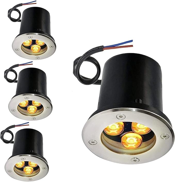 4PCS Ground LED Landscape Lights - 3W Outdoor Round Buried Lamp IP67 Waterproof Stainless Steel Recessed Spotlight LED Well Lights for Terrace Path IlluminatWarm White 3W(12V)