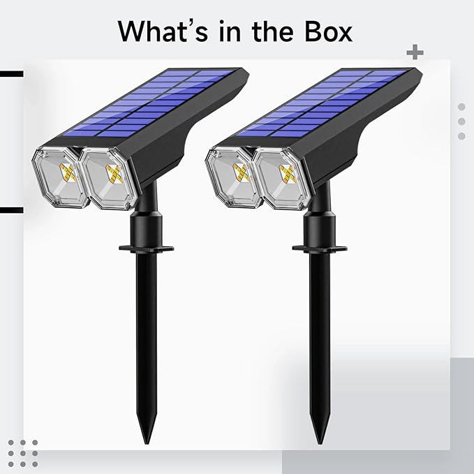 RGB Solar Spotlights Outdoor 2-Pack USB Backup Charging Abs Build Adjustable 90° Light Angle Waterproof Lighting for Garage Lawn Walkway