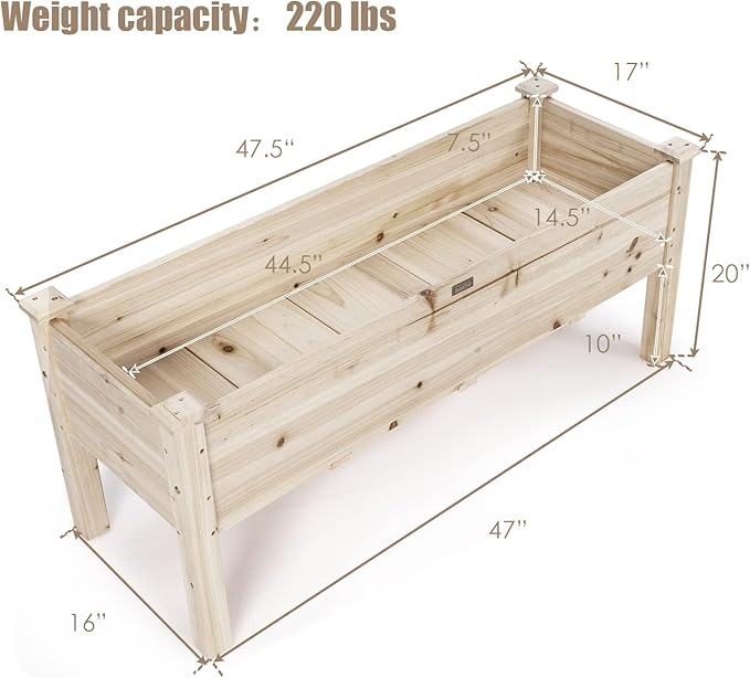 COSTWAY Raised Garden Bed Elevated Wooden Planter Box Stand for Vegetables Fruit Herbs Flower Standing Gardening Box for Backyard Patio Balcony Greenhouse
