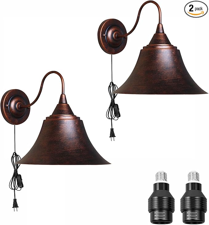 2-Pack Hook Mounted Plant Light Full Spectrum 4500K 10W Adjusted Light Beam Range 15-60° Industrial Style Rust Wall Lamp for Indoor Plants Flowers Growing