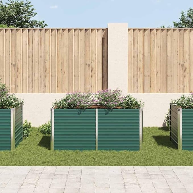 Garden Raised Bed Planter Box Outdoor Steel Planter for Growing Flowers Herbs and Vegetables 63x31.5x30.3 Galvanized Steel Green-974