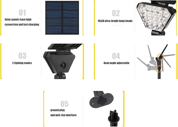 16 LED Solar Spot Lights Outdoor Waterproof 2 Pack Solar Lights Spotlight Landscape Lighting Auto ON/Off Outdoor Solar Lights for Yard Garden Lawn