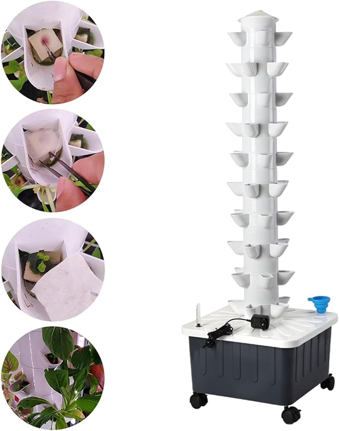 Hydroponic Grow System Vertical Garden Planter Teaching Tool Gardening Growing System Kit for Inside Plant Yard Lawn Canola 50Holes 40x40x135cm