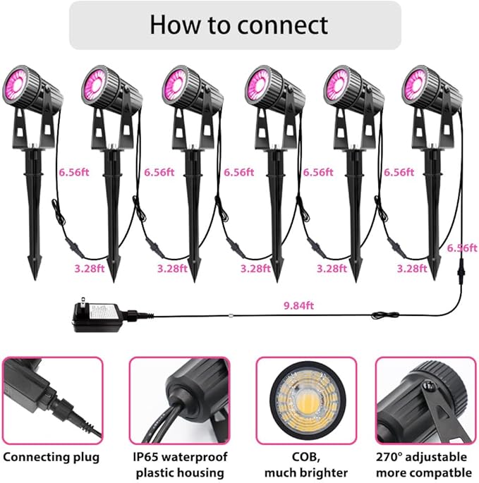 Smart Landscape Lighting COB Low Voltage Landscape Lights RGB Warm White LED Bluetooth Spotlights APP Control 12V 18W Outdoor Yard Spot Lights with Spike Stand Waterproof Garden Light Music Sync