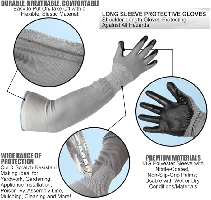 Long Sleeve Gardening Gloves Protection Sleeves No-Slip Grip Strong Durable Garden Gloves Extended Cuff Women Men