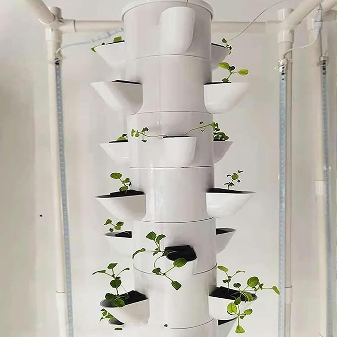 45 Holes 15 Floors Hydroponics Tower Hydroponic Grow Kit with Hydrating Pump Aquaponics Growing System Kit for Leafy Vegetables and Fruits No Soil