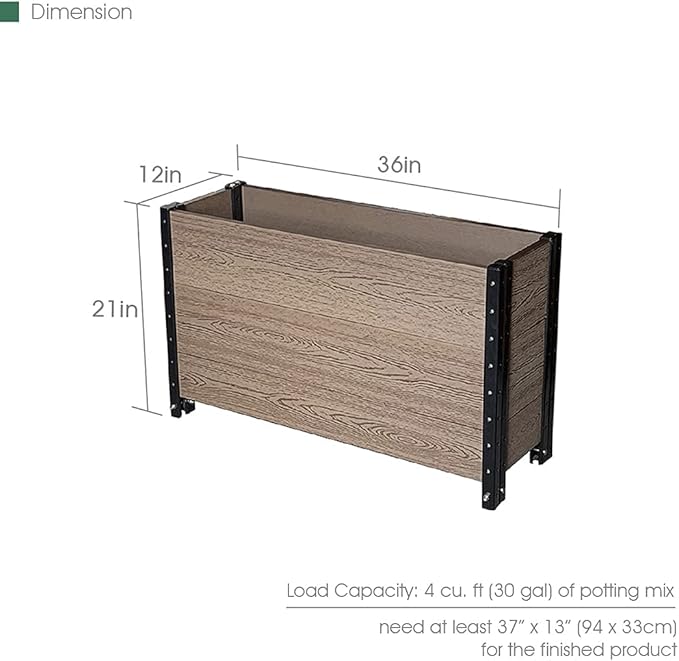 Everbloom Modular Deep Trough Wood Plastic Composite Planter in Brown 36 L x 12 W x 21 H - Grow Veggies Flowers Herbs Indoor Outdoor Narrow Space Backyard Patio Deck