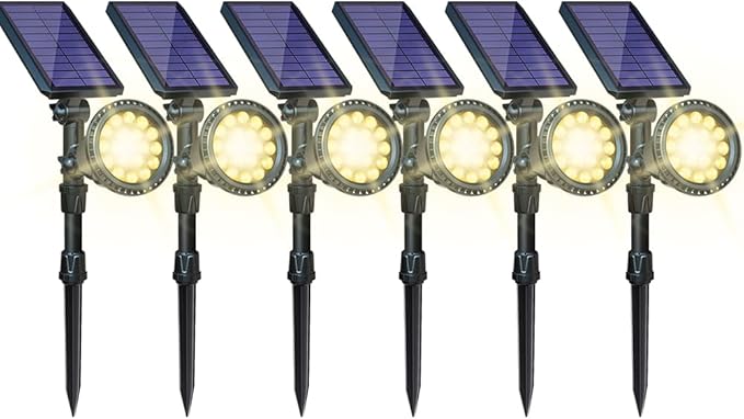 DBF Solar Lights Outdoor Warm Light Adjustable Solar Spot Lights Outdoor 2.5w Solar Panel and Bright 2-in-1 Waterproof Solar Landscape Spotlights Decorative Lighting for Garden Yard Pool 6 Pack