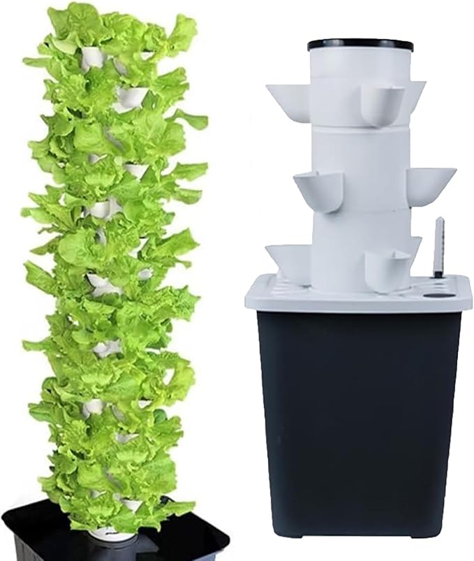 Hydroponic Tower Set DIY Hydroponic Farm Tower Hydroponic Planting System Herb and Vegetable Smart Home Indoor Gardening System(15 Holes)