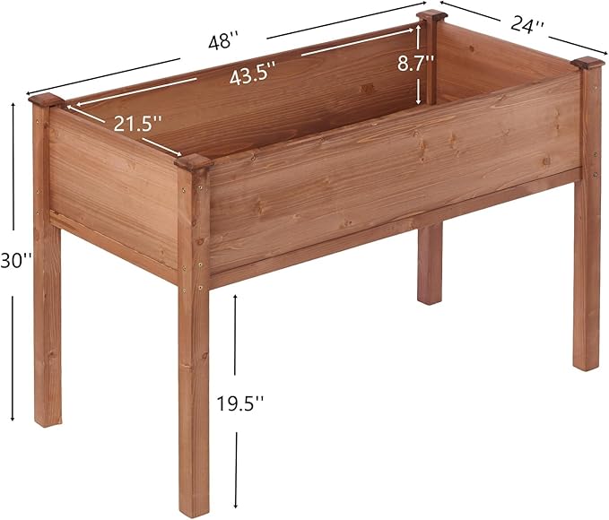 Donext 48 Inch Raised Garden Bed 30 Height Solid Wood Planter Box with Bed Liner 300lb Capacity Elevated Gardening Box(Brown)