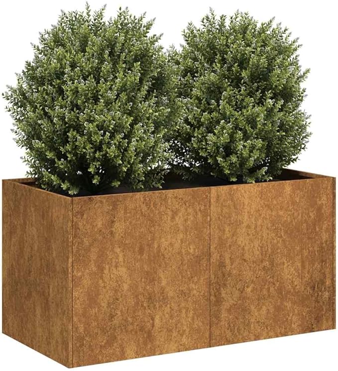 Large Rusty Weathering Steel Planter Box 31.5x15.7x15.7 Rectangular Outdoor Raised Garden Bed for Flowers Herbs Patio Balcony