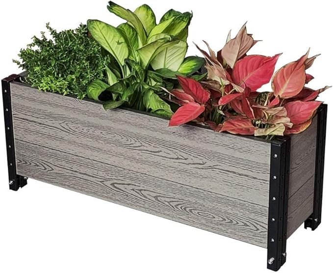Everbloom Modular Trough Wood Plastic Composite Planter in Gray 36 L x 12 W x 14 H - Grow Veggies Flowers Herbs Indoor Outdoor Narrow Space Backyard Patio Deck