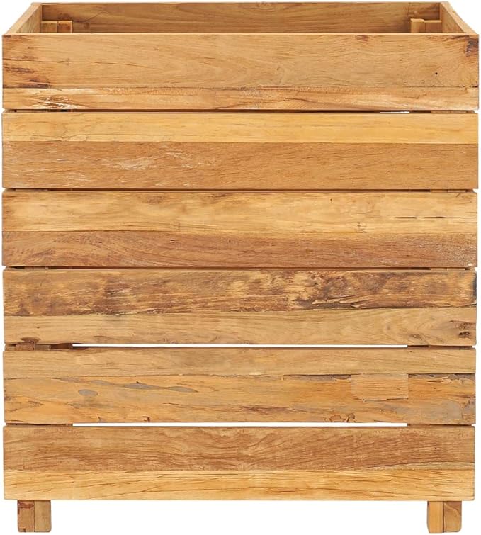 Wooden Raised Bed with a Steel Rack Recycled Teak Raised Planter Garden Box with Legs Wood Raised Garden Bed Planter for Vegetables Grass Lawn Yard 19.7x15.7x21.7 -AA