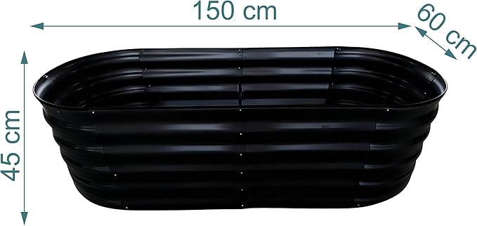 Relaxdays Raised Bed Galvanised Metal Flowers Plants &amp Vegetables H 45 x W 150 x D 60 cm Oval Plant Bed Black