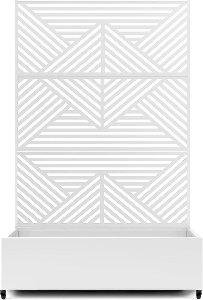 Raised Garden Bed with Trellis and Wheels73x47x16 Metal Raised Garden BedWhite Diamond Metal Planter with Climbing Trellis for Vines &amp Vegetables