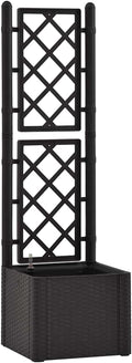Garden Raised Bed with Trellis and Self-Watering System – Anthracite 4?x4?x5? 35L Capacity UV-Resistant Plastic Rattan-Style Includes Water Level Indicator